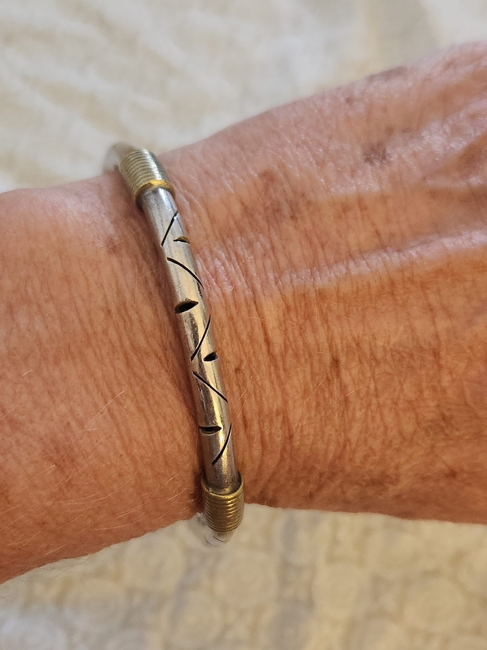 TaxcoSterling Silver and Gold-Tone Carved Tube Bangle Bracelet - Women's Jewelry